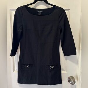 White House Black Market XS Dress Side Zip 3/4 Sleeves Silver Buckle On Pockets